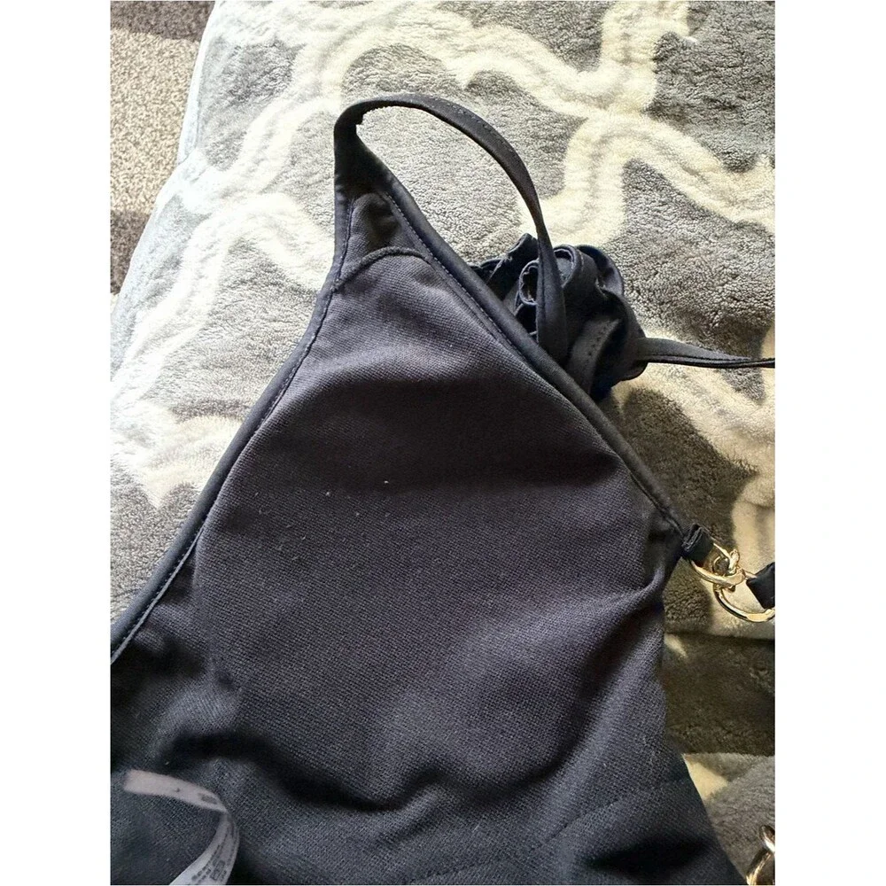 Black One-Piece Swimsuit with Gold Ring Accents